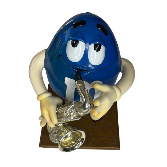 M&M Candy Dispenser Blue Peanut with Saxophone Collectible Holder - Picture 2 of 10